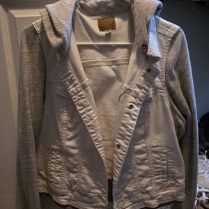 American Eagle Outfitters White and Gray Jean Jacket